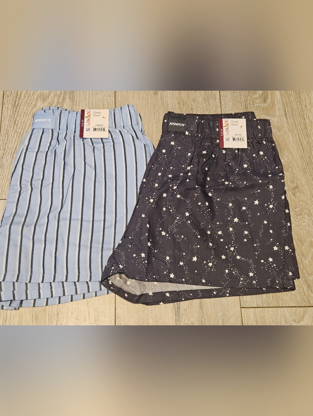 Joyspun Lot of 2 Woven Sleep Shorts Small 4-6 Charcoal Star & Blue Stripe